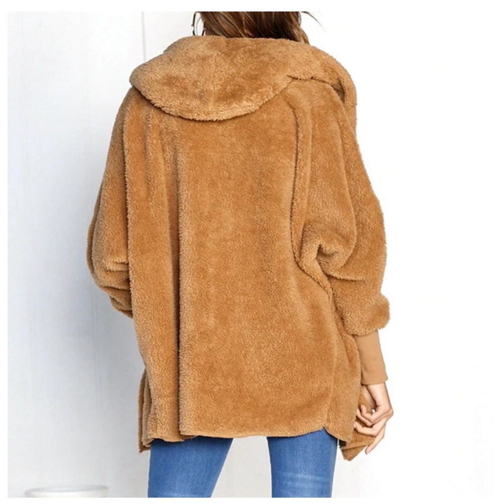 1 Left! Camel Oversized Cozy Teddy Hoodie Sweater - Picture 4 of 6
